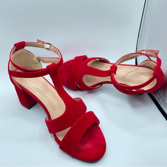 Red Velvet Women's Sandales with 2”Heels Pre-Loved Excellent Condition Size 39 - Picture 9 of 16